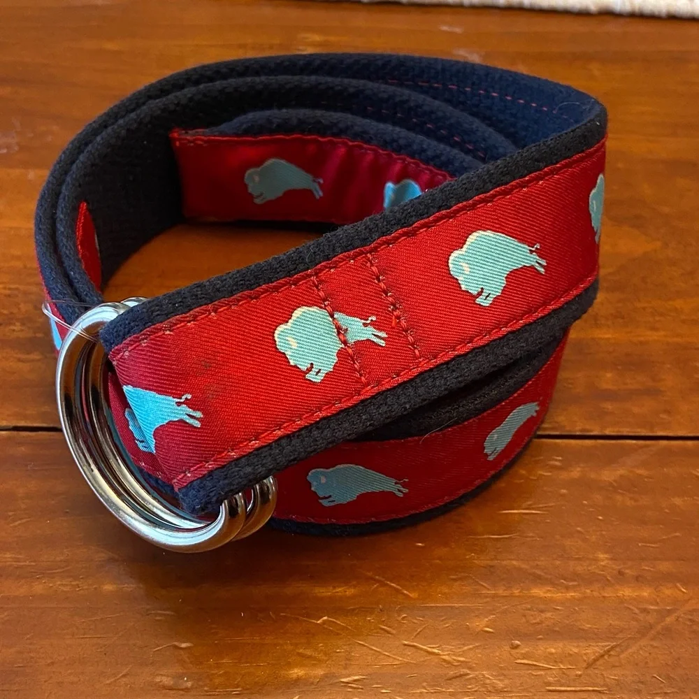 Vineyard Vines Navy and Red Buffalo Bills D Ring Belt Small